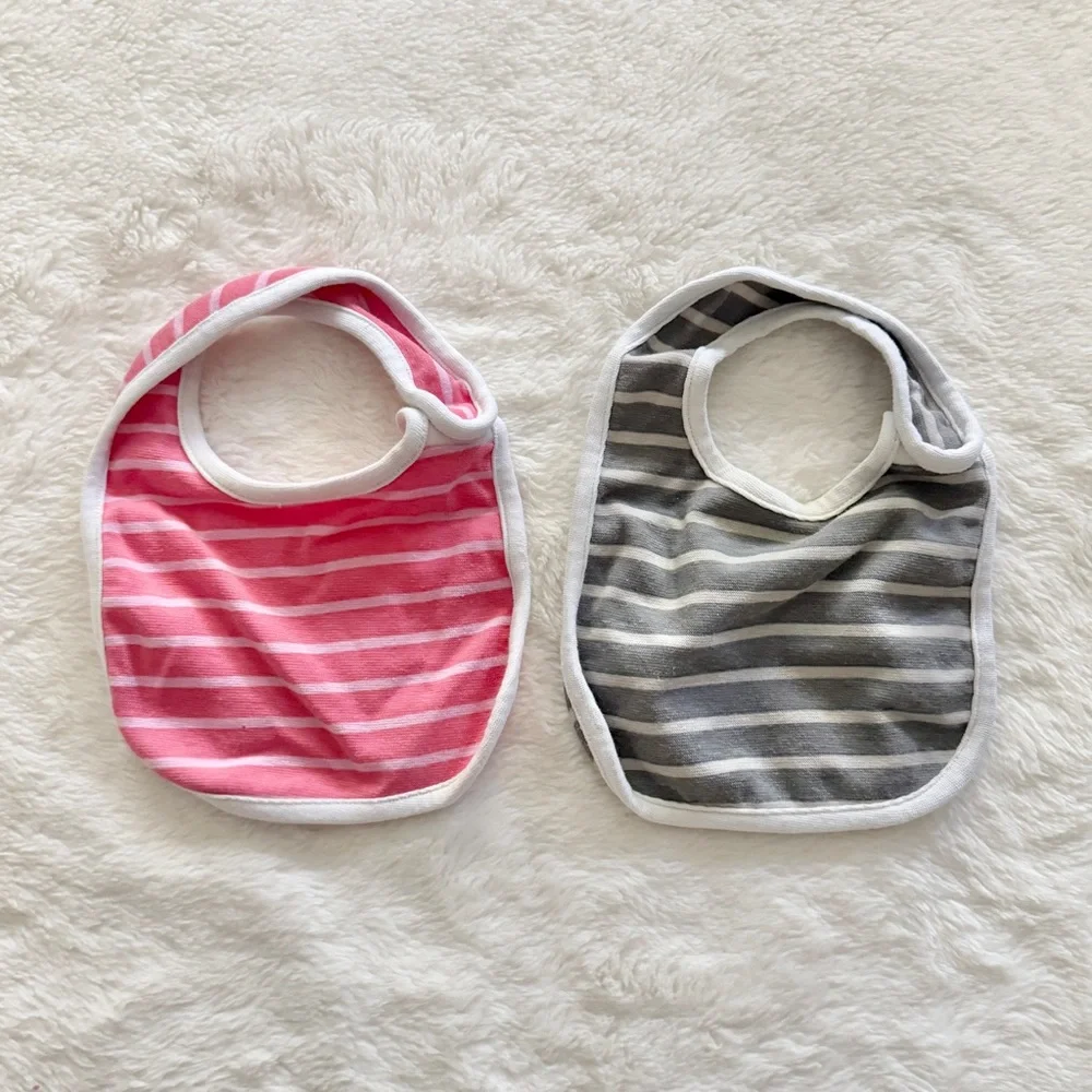 Hanes Flexy Cotton Blend Baby Bibs Set of 8 Pink Gray White Solid and Prints